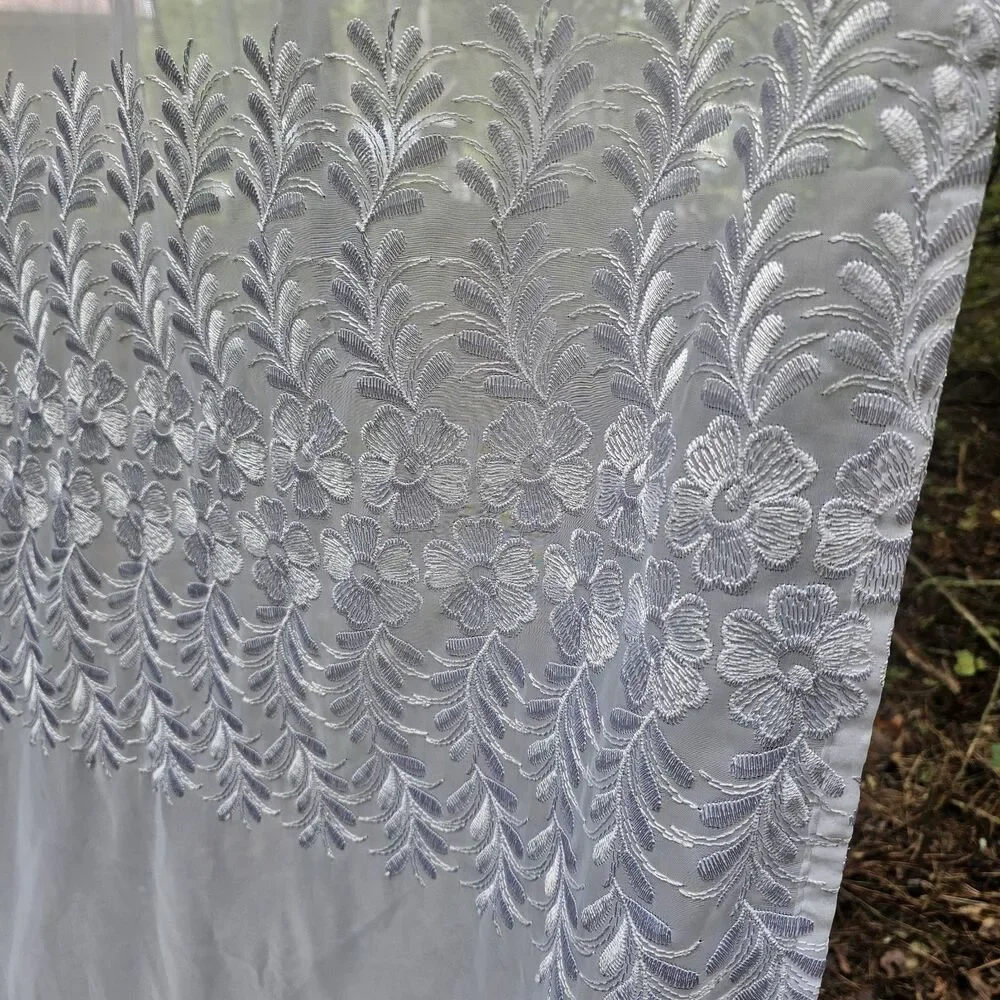 Vintage White Floral Lace Curtain Panel – Sheer Shabby Chic French Country